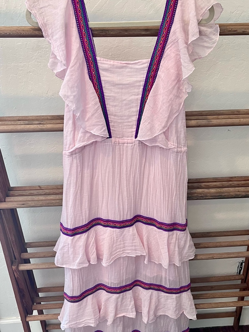 Pitusa Light Pink Dress with Colorful Embroidered Trim